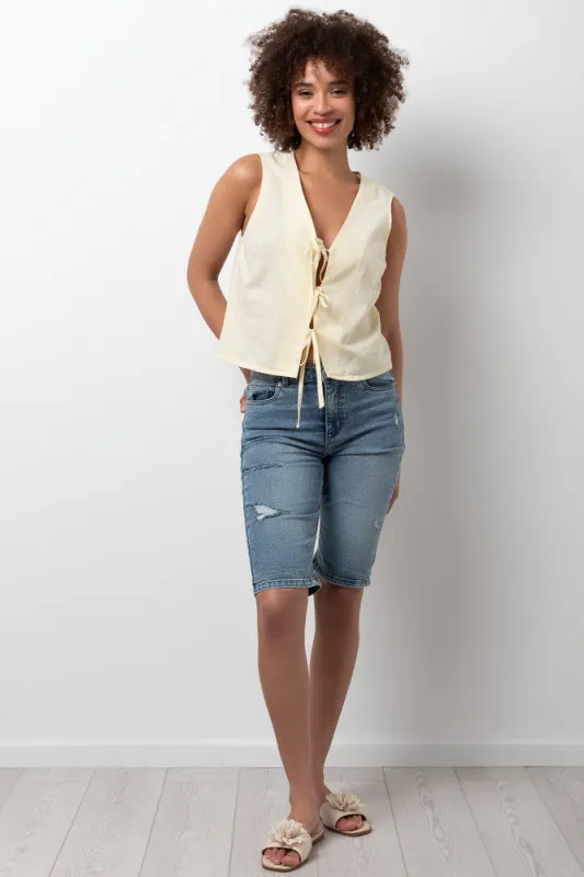 Ripped Bermuda Denim Shorts Blue sold by Ackermas