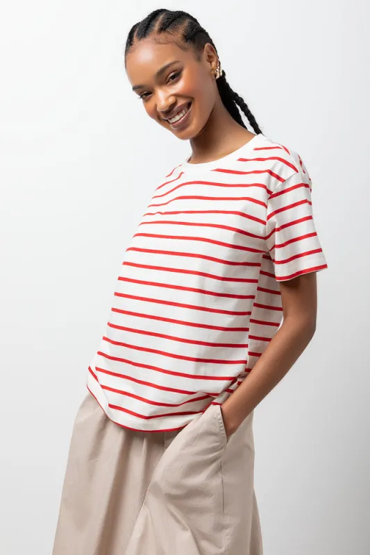Stripe Short Sleeve T-Shirt Red And White sold by Ackermas