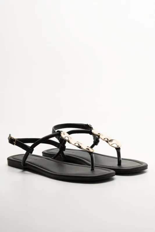 Metal Trim Thong Sandal  Black sold by Ackermas