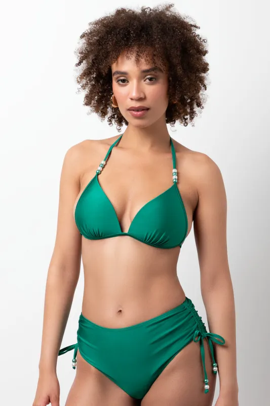 Shimmer Beaded Triangle Bikini Top Green sold by Ackermas