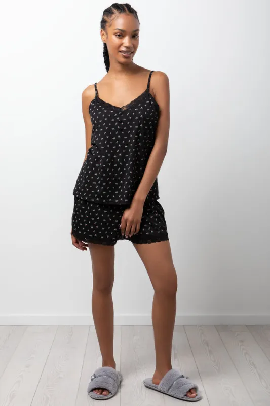Ditsy Floral Lace Trim Cami Black sold by Ackermas