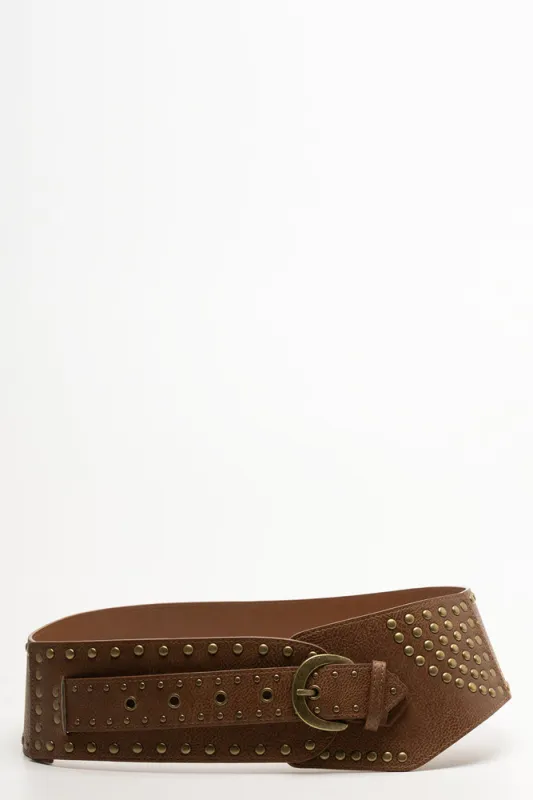 Asymmetrical Studded Belt Brown sold by Ackermas