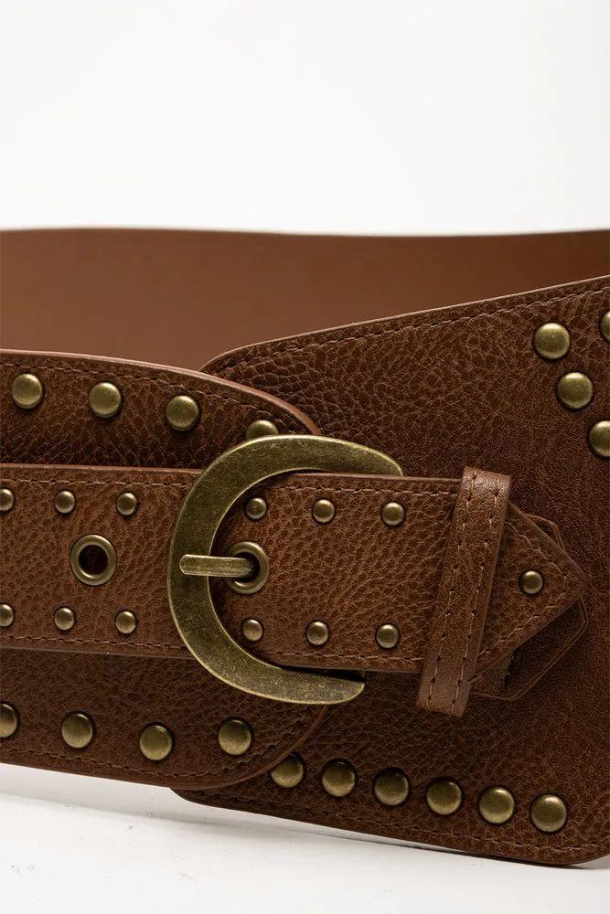 Asymmetrical Studded Belt Brown sold by Ackermas product image thumbnail 2