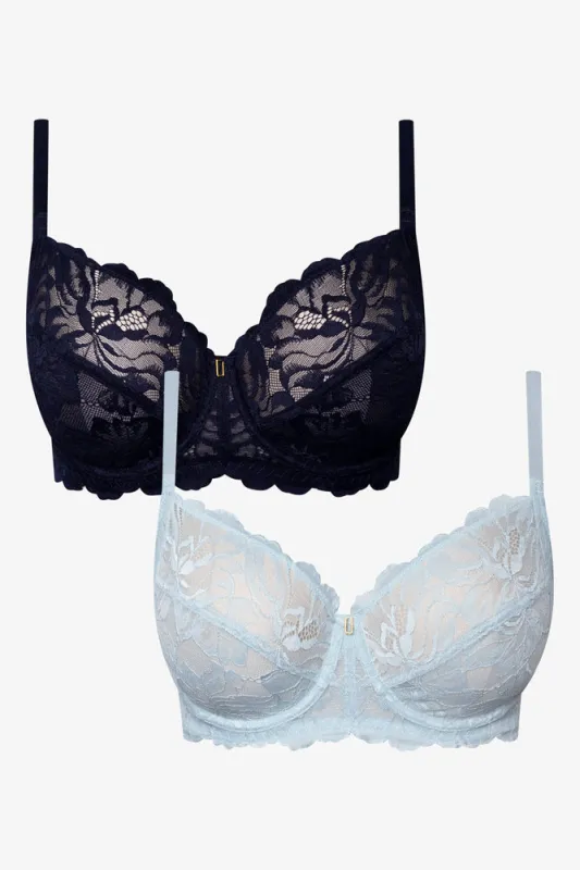 Plus Size 2 Pack Lace Non Padded Underwire Bras Navy And Blue sold by Ackermas
