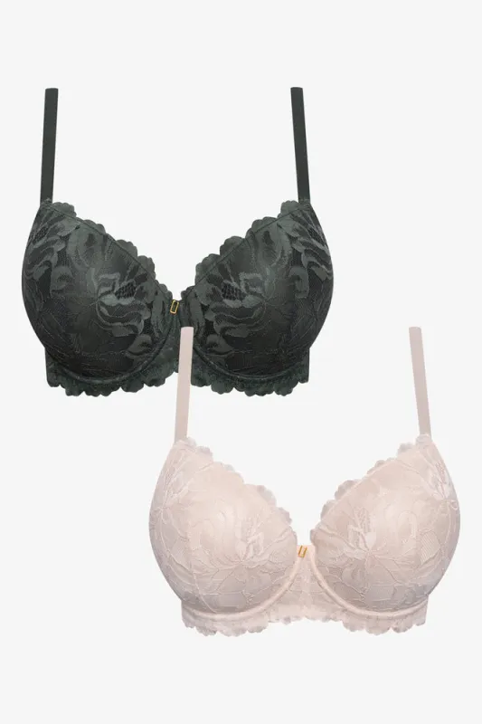Plus Size 2 Pack Lace Balconette Bra Green And Natural sold by Ackermas