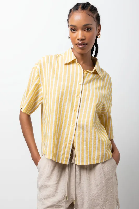 Ballerina Sleeve Linen Blend Shirt Yellow sold by Ackermas