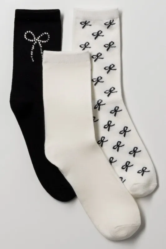 3 Pack Bow Socks Black And Cream sold by Ackermas