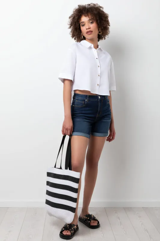 High Rise Denim Shorts Blue sold by Ackermas