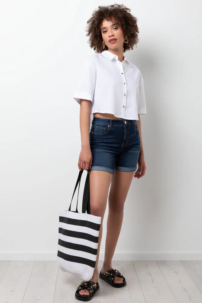 High Rise Denim Shorts Blue sold by Ackermas