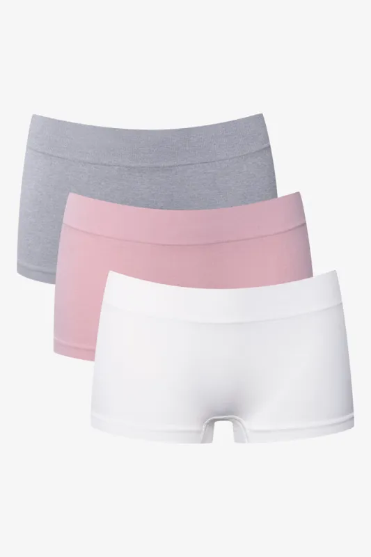 3 Pack Seamfree Boyleg Panties Grey, Pink And White sold by Ackermas