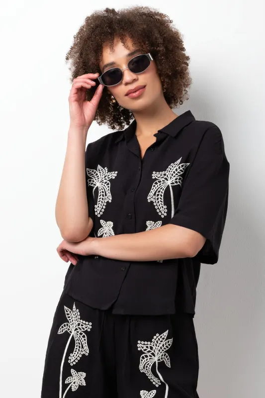 Embroidered Ballerina Sleeves Shirt Black sold by Ackermas
