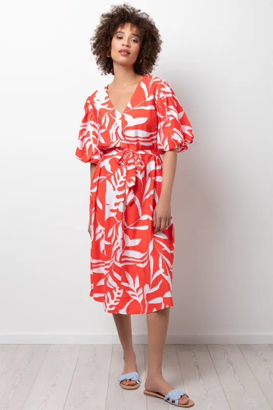 Puff Sleeve Dress Orange And White sold by Ackermas