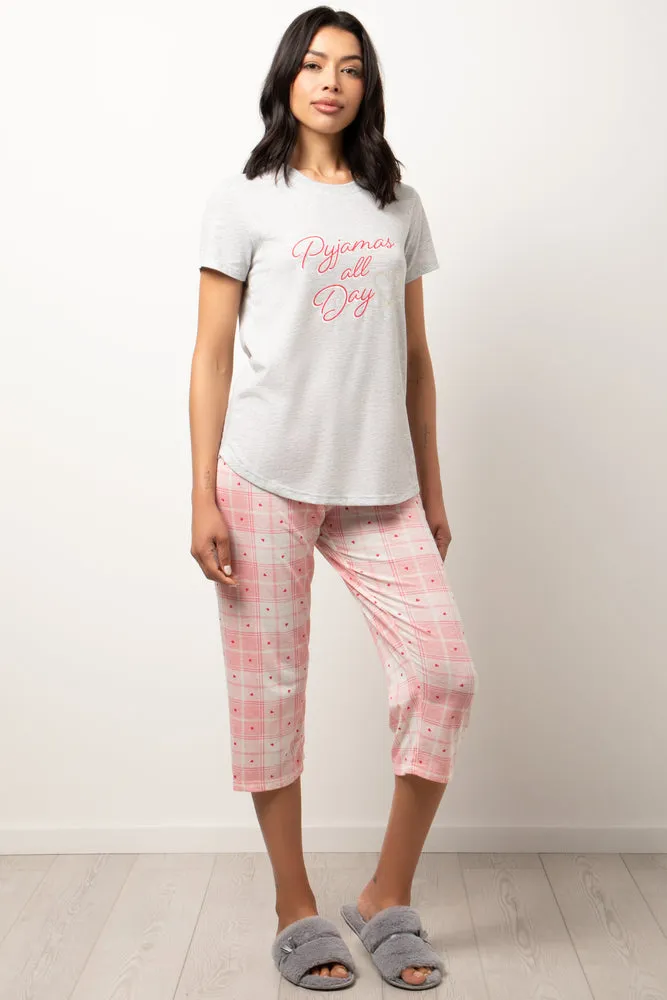 Pyjamas All Day Check Capri Pyjamas Pink sold by Ackermas