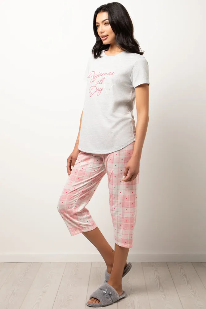Pyjamas All Day Check Capri Pyjamas Pink sold by Ackermas product image thumbnail 2