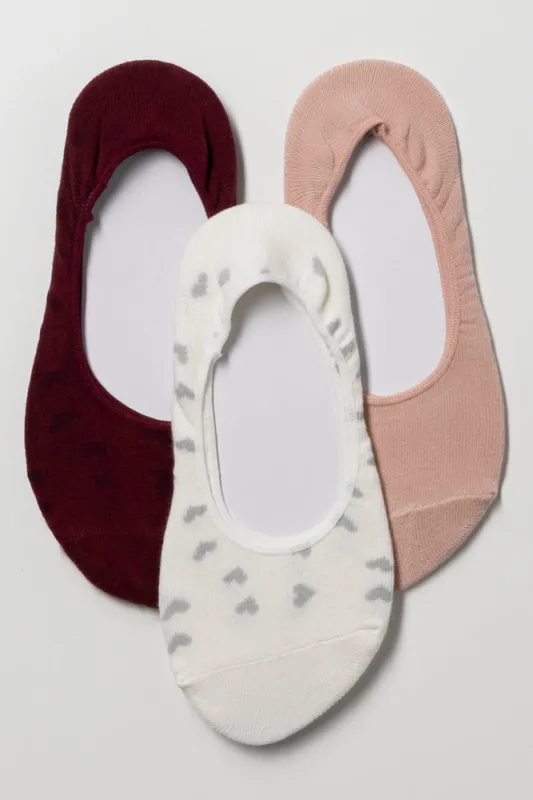 3 Pack Heart Footliners White, Pink And Burgundy sold by Ackermas