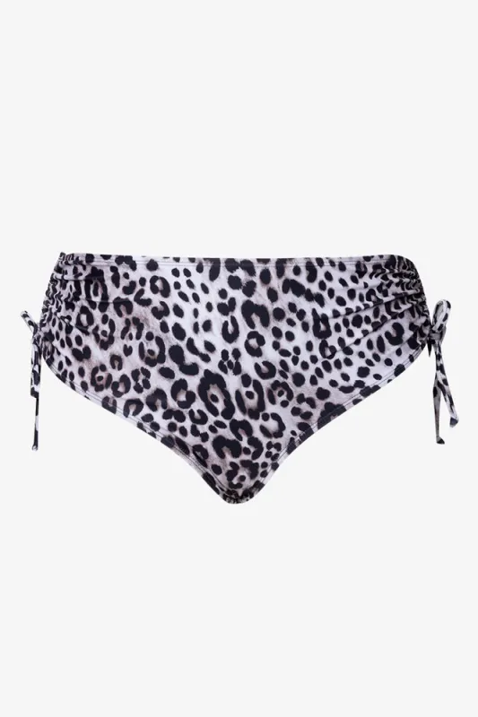 Leopard Side Ruched Bikini Bottom Cream sold by Ackermas