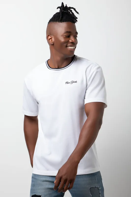 Contrast Binding Short Sleeve T-Shirt White sold by Ackermas