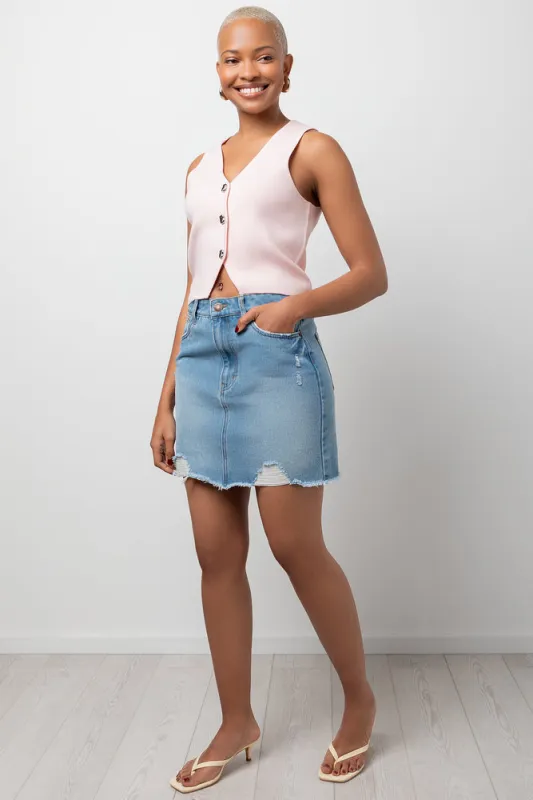 Ripped Mini Denim Skirt Blue sold by Ackermas