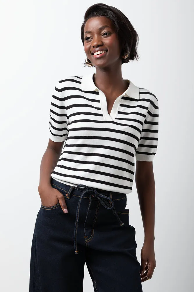 Stripe Ballerina Sleeve Top Black And White sold by Ackermas