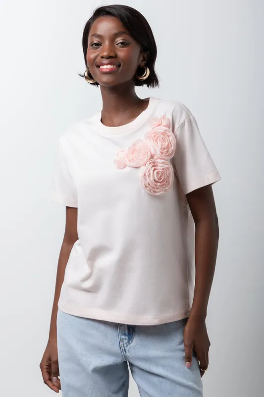 Short Sleeve 3D Floral T-Shirt Pink sold by Ackermas