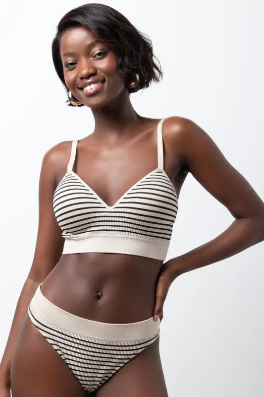 3 Pack Stripe Seamfree Thong Panties Green, Grey And Natural sold by Ackermas