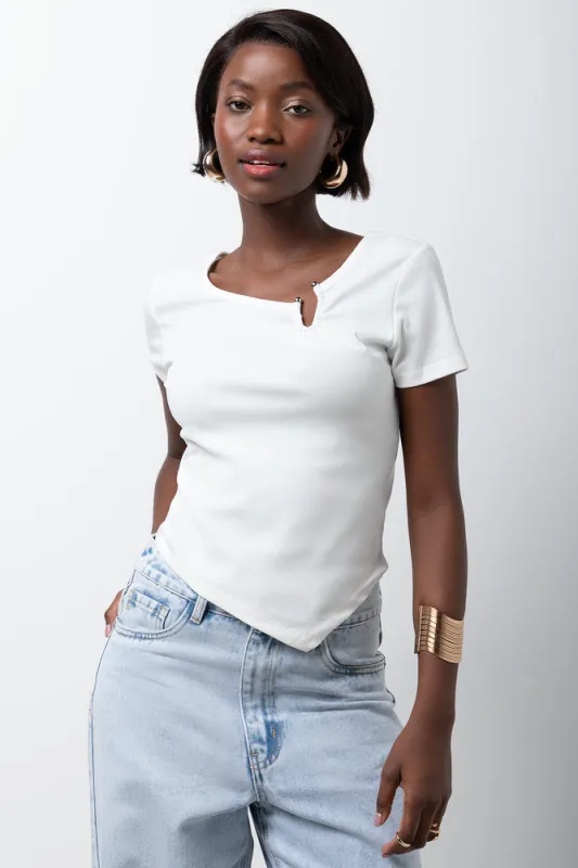 Short Sleeve Asymmetrical Top White sold by Ackermas