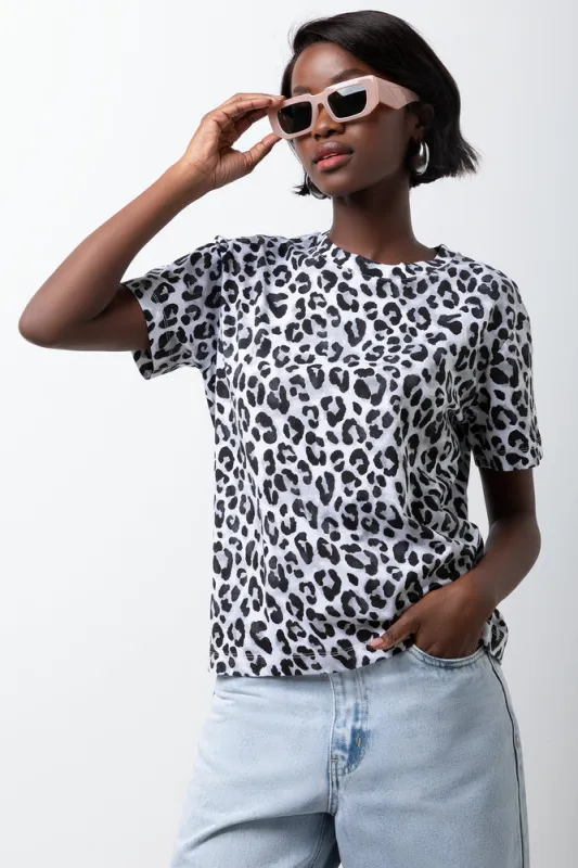 Animal Print Short Sleeve T-Shirt Black sold by Ackermas