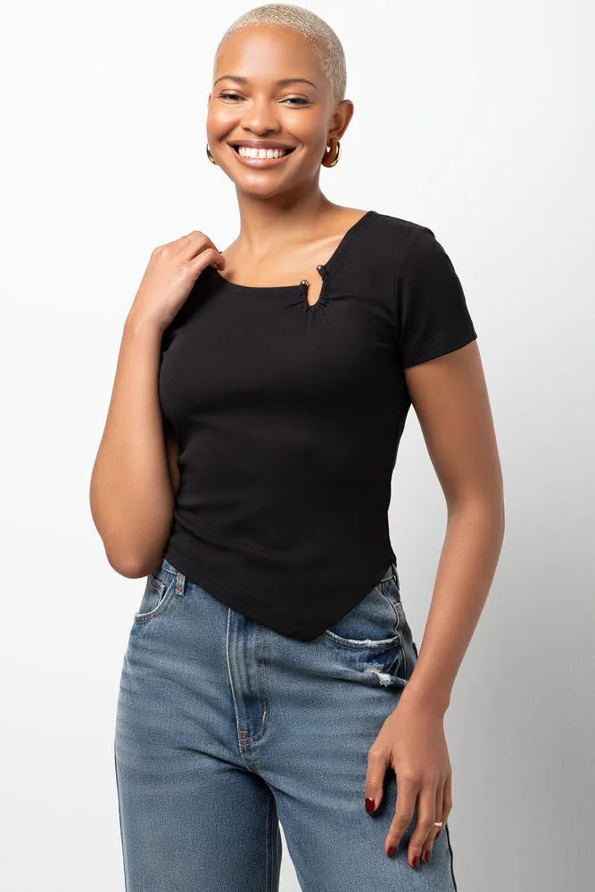 Short Sleeve Asymmetrical Top Black sold by Ackermas