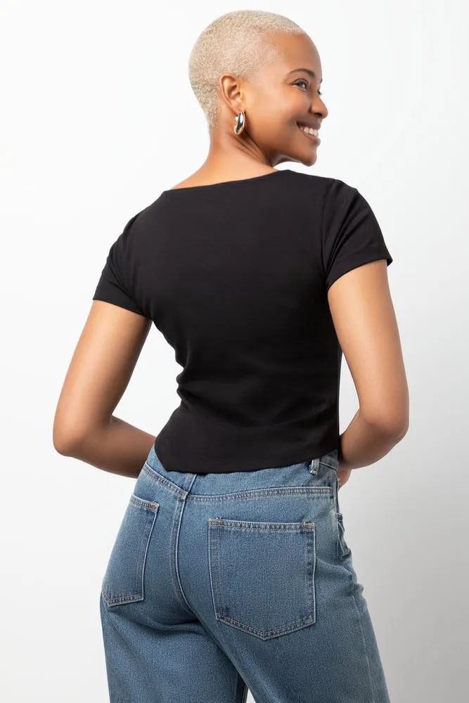Short Sleeve Asymmetrical Top Black sold by Ackermas product image thumbnail 3
