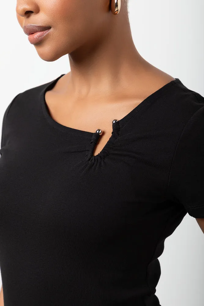 Short Sleeve Asymmetrical Top Black sold by Ackermas product image thumbnail 4