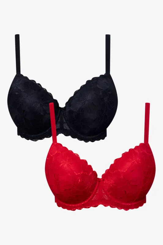 Plus Size 2 Pack Lace Balconette Bras Black And Red sold by Ackermas