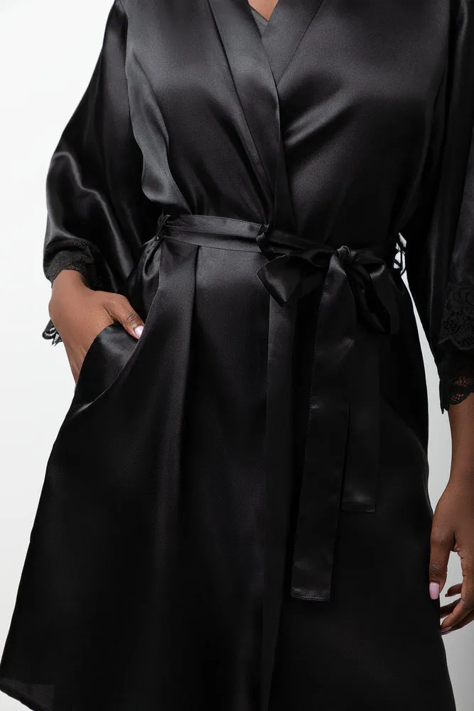 Satin Lace Sleeve Gown Black sold by Ackermas product image thumbnail 4