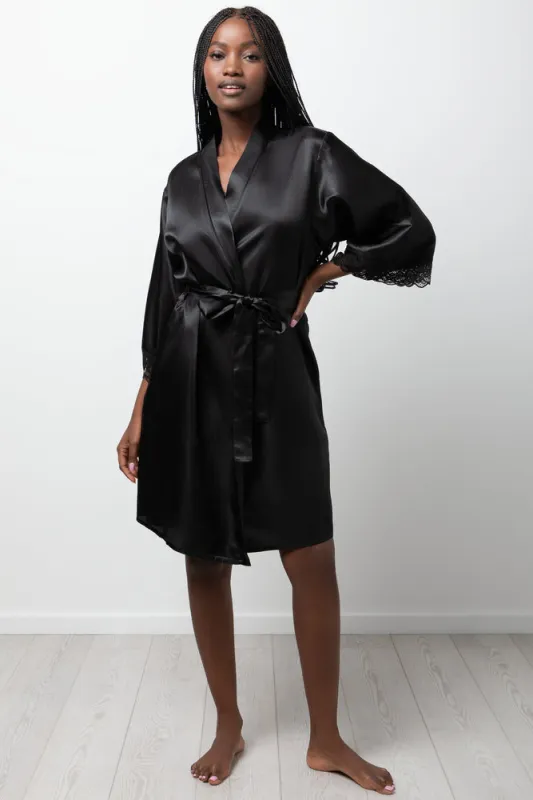 Satin Lace Sleeve Gown Black made by Ackermas