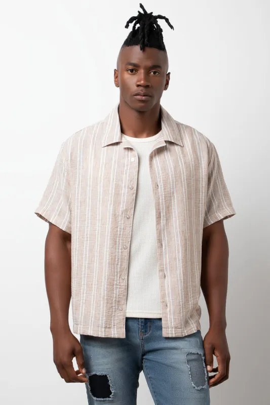 Stripe Short Sleeve Shirt Natural made by Ackermas