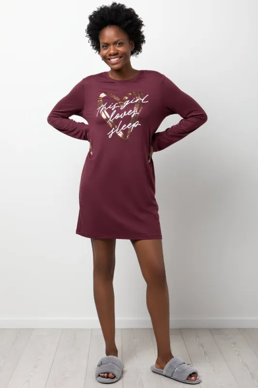 Long Sleeve Sleepshirt Burgundy made by Ackermas