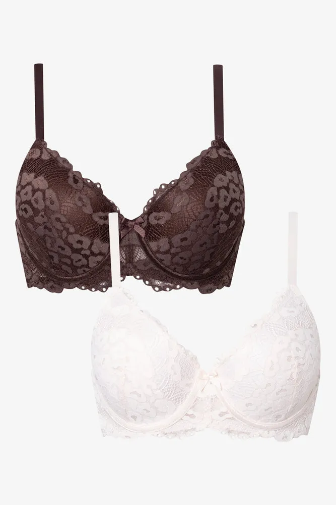 2 Pack Lace Balconette Bras Brown And Light Pink sold by Ackermas