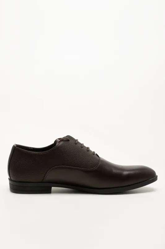 Embossed Panel Lace Up Shoes Brown made by Ackermas