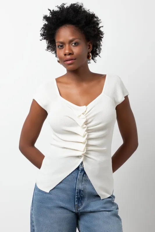 Button Through Knit Top Cream made by Ackermas