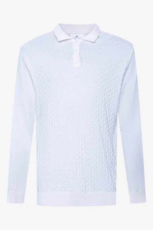 Basket Weave Long Sleeve Golfer White made by Ackermas