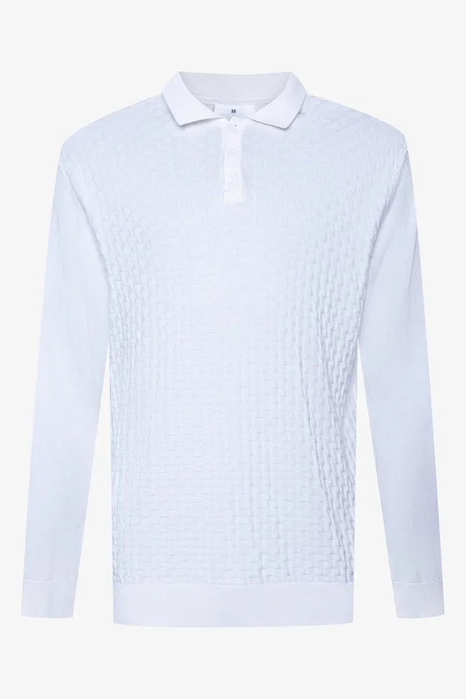 Basket Weave Long Sleeve Golfer White sold by Ackermas