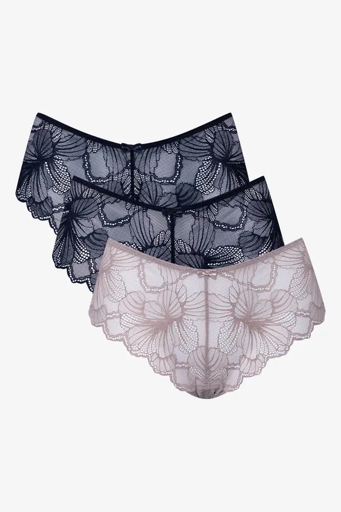 3 Pack Lace Boyleg Navy And Natural sold by Ackermas