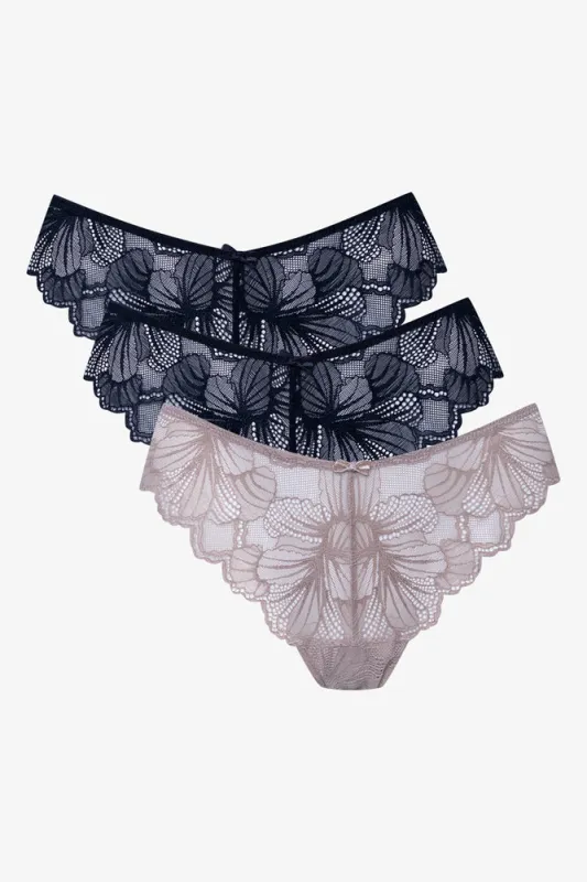 3 Pack Lace Thongs Black And Natural made by Ackermas