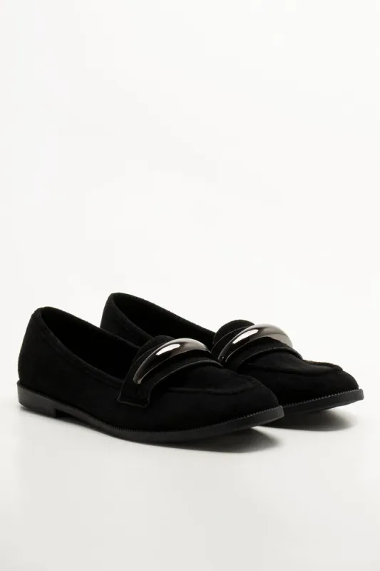 Metal Trim Loafers Black made by Ackermas