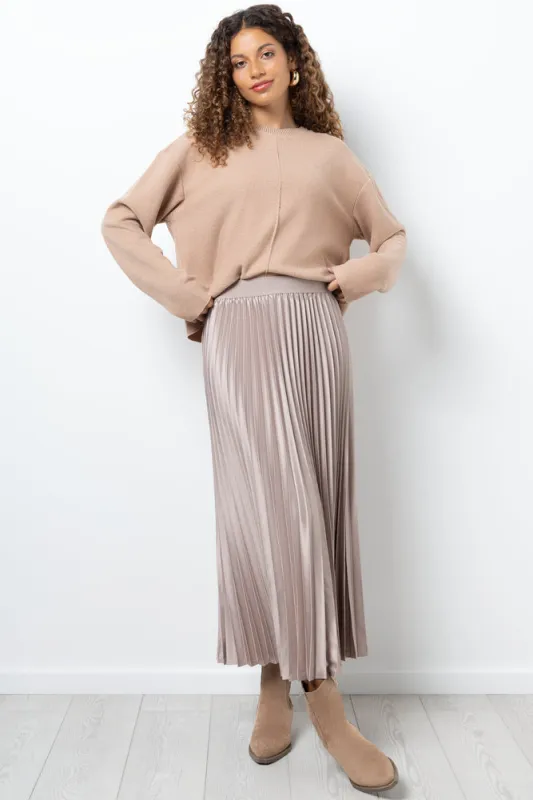 Satin Pleated Maxi Skirt Natural made by Ackermas