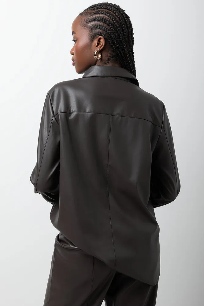 Long Sleeve Pleather Shirt Chocolate sold by Ackermas product image thumbnail 3