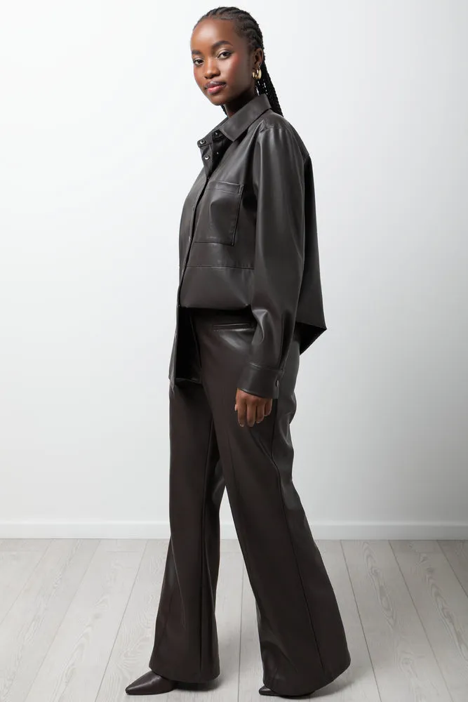 Long Sleeve Pleather Shirt Chocolate sold by Ackermas product image thumbnail 2