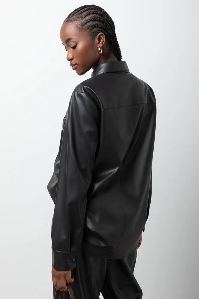 Long Sleeve Pleather Shirt Black sold by Ackermas product image thumbnail 3
