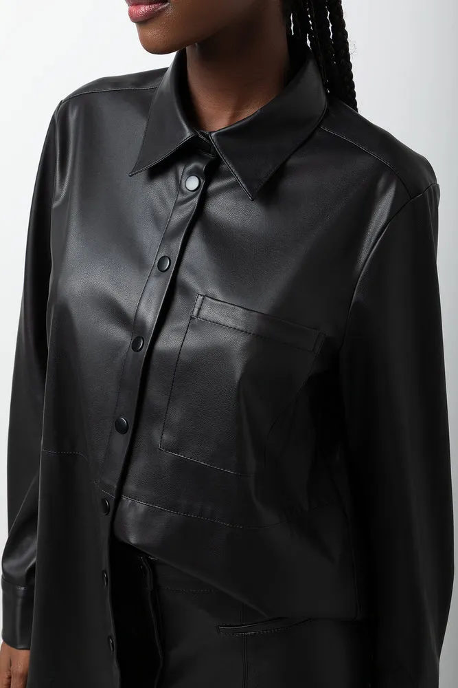Long Sleeve Pleather Shirt Black sold by Ackermas product image thumbnail 4