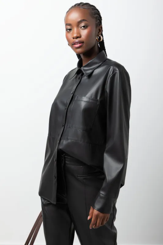 Long Sleeve Pleather Shirt Black made by Ackermas