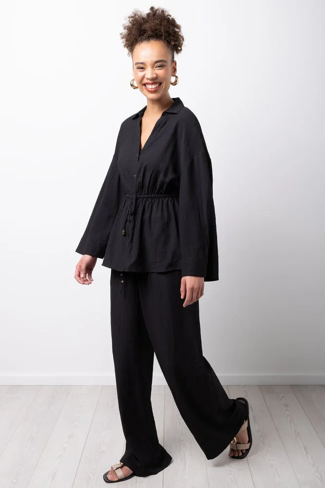Black Crinkle Long Sleeve Shirt sold by Ackermas product image thumbnail 2